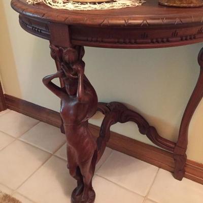 Beautiful Lady Wood Carved Accent Table