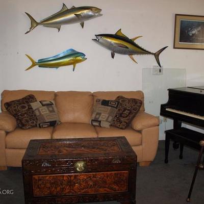 Leather Sofa and Taxidermy Fish