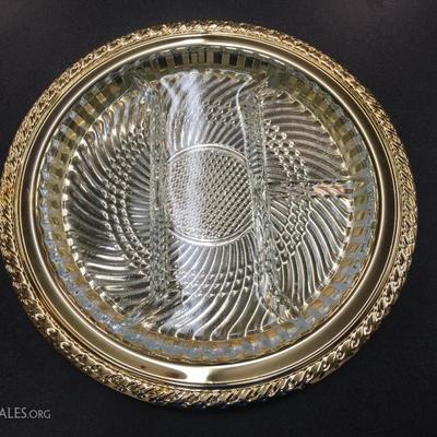 Gold serving tray with glass insert
