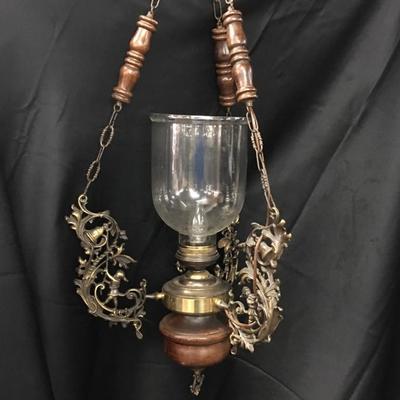 Antique wood and brass light fixture