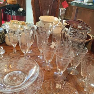 Fostoria Romance Stemware and Cambridge Rosepoint.  We have more than is in the photo