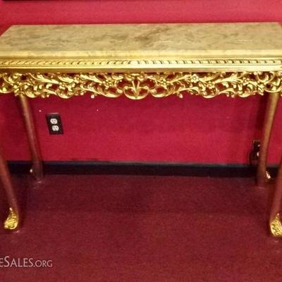 ROCOCO GOLD GILT WOOD AND MARBLE CONSOLE TABLE