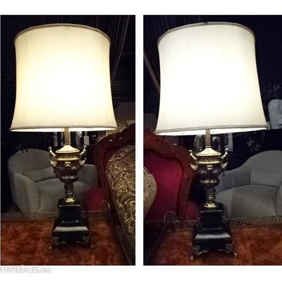 PAIR MARBLE AND GILT BRONZE TABLE LAMPS