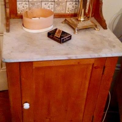 
Victorian pine dry sink/wash stand cabinet with marble top $175