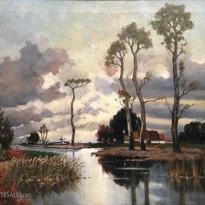 Fine Oil Painting, Marsh Scene, Artist Unknown.