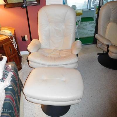 1 of 2 Leather Chairs & Footstool
