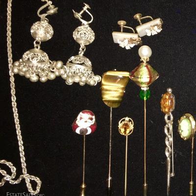 Vintage hat pins and shell jewelry