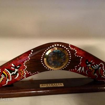 Austrailian hand painted boomerang with clock insert