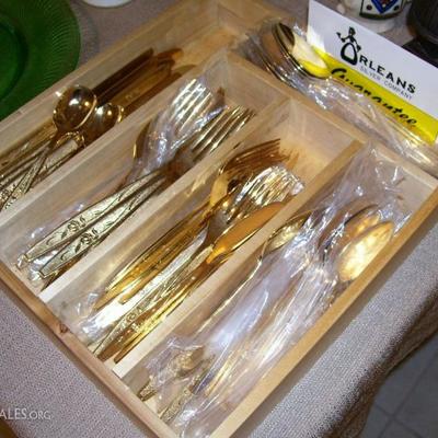 Gold plated flatware, service for 16