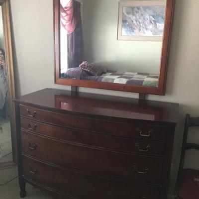Antique Dresser with Four Long Drawers and Mirror