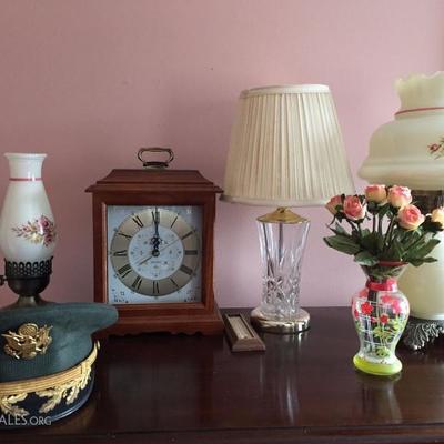Mantle clock, Lamps and Army Officer Hat