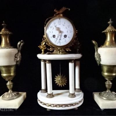 MARBLE CLOCK AND GARNITURE 