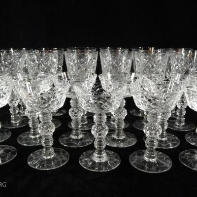 23 ANTIQUE CRYSTAL WINE GLASSES, 12 WINE, 11 CHAMPAGNE OR SHERBERTS