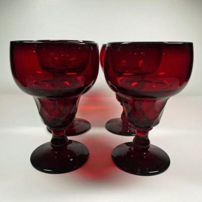 4 ANTIQUE CRANBERRY GLASS WINE GLASSES