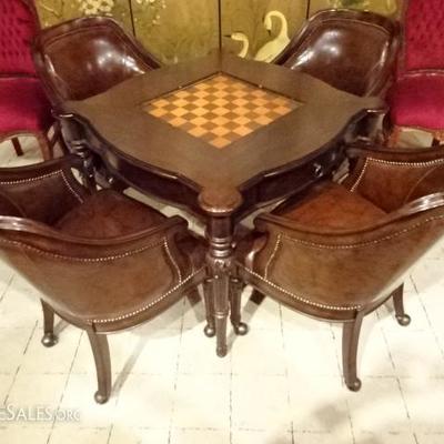GAME TABLE AND 4 LEATHER CHAIRS