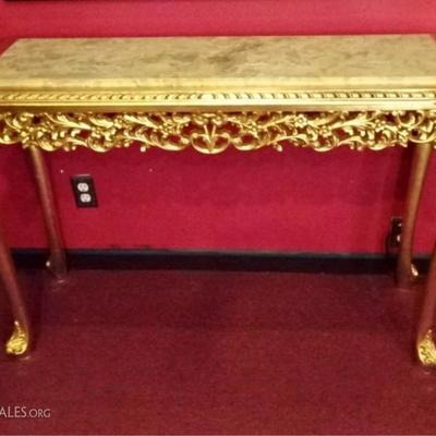 ROCOCO STYLE GOLD GILT WOOD AND MARBLE CONSOLE TABLE