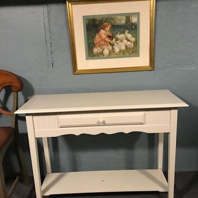 White Table w/ Drawer & Picture