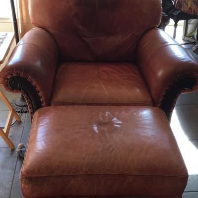 Leather Easy Chair with Ottoman