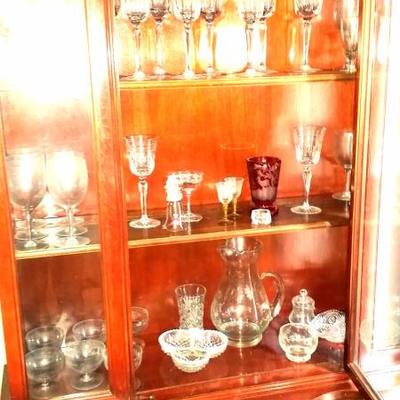 China cabinet, Wedgwood crystal stems, glassware
