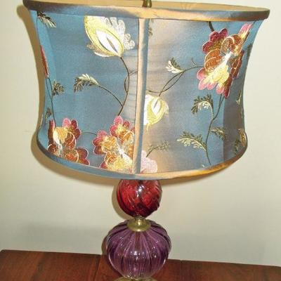 Victorian Bohemian style table lamp embroidered painted silk shade 17