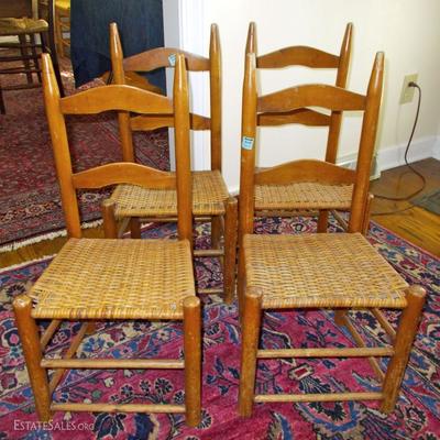 4 Children's slat back side chairs with woven seats $140