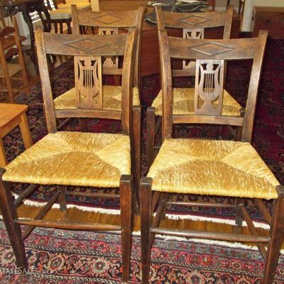 Rush seat lyre back set of 4 chairs $240