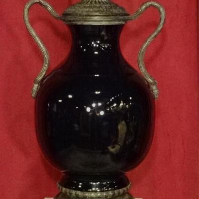 THEODORE ALEXANDER PORCELAIN AND BRONZE URN WITH LID
