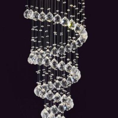 MODERN CRYSTAL HELIX CHANDELIER WITH SUSPENDED ORBS
