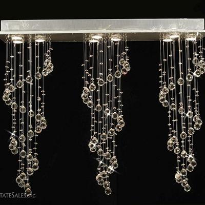 MODERN CRYSTAL TRIPLE HELIX CHANDELIER WITH SUSPENDED ORBS