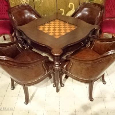 LEATHER AND WOOD GAME TABLE IN LIKE NEW CONDITION!