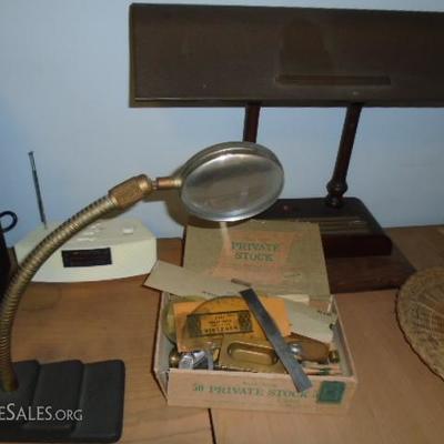 Vintage Office supplies and lamp.