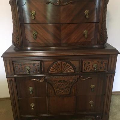 One piece of a beautiful antique bedroom suite- chest on chest
