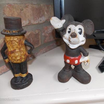 Cast iron Mickey and Mr. Peanut banks
