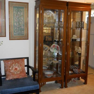 framed silks, Oriental style lighted curio cabinets, etc.
