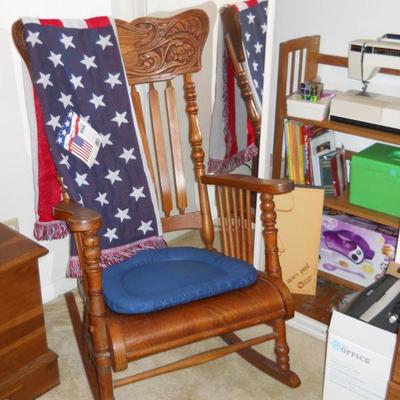 vintage rocker, portable sewing machine, sewing items,  children's items, etc.