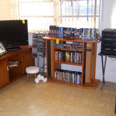 CD's, DVD's, cabinet, entertainment cabinet, TV, records, etc.