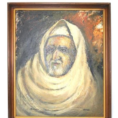 Framed Oil Painting of Wise Man, Signed
