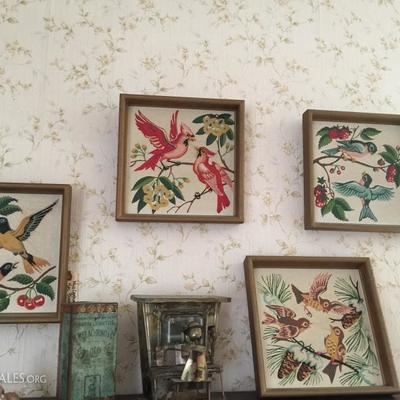 Mid Century bird paintings 