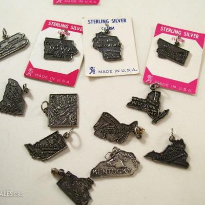 Lot of vintage sterling silver charms - U.S. states - 45 in all - will be sold as a lot