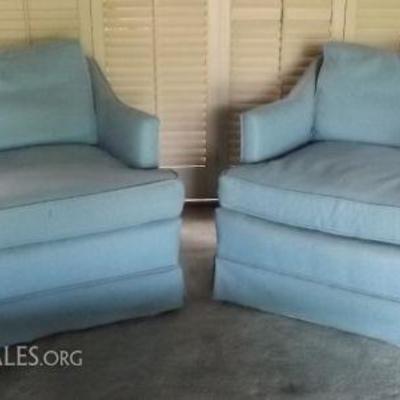 WVT043 Two Vintage Blue Fabric Armchairs
