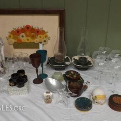 WVT033 Glassware, Vintage Hurricane Lamps, Coasters & More!
