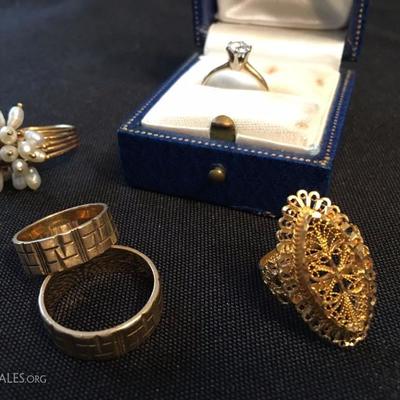 Solitaire Diamond Engagement Ring, 14K Wedding Bands, Hand Spun Gold Ring
