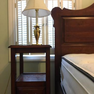 Petite Bed Sid Table, Brass Lamp
