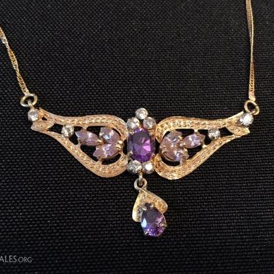 10K Gold Necklace with Amethysts
