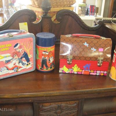 Vintage Metal Lunchboxes - Rageddy Ann and Red Barn - both with Thermoses!