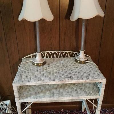 Wicker side table and lamps