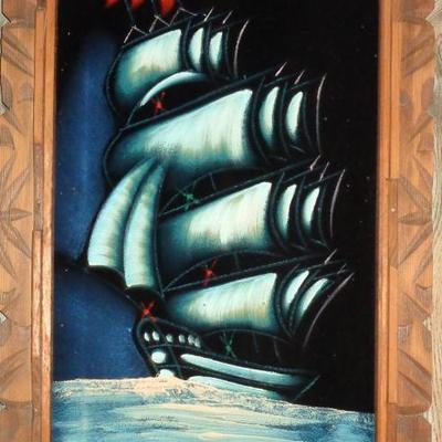 Vintage Velvet Ship painting