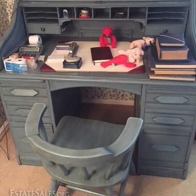 Painted Rolltop Desk with Chair.