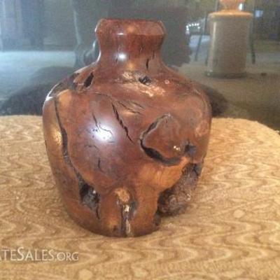 Carved Burl Wood Vase