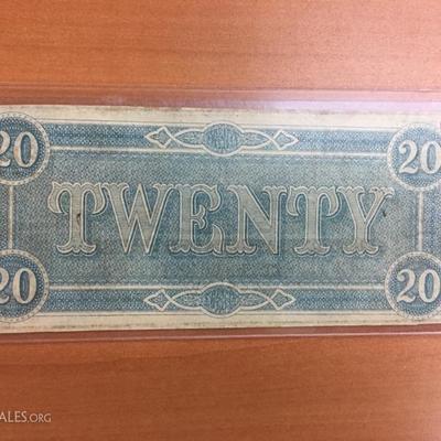 Confederate $20 bill 1864 AU